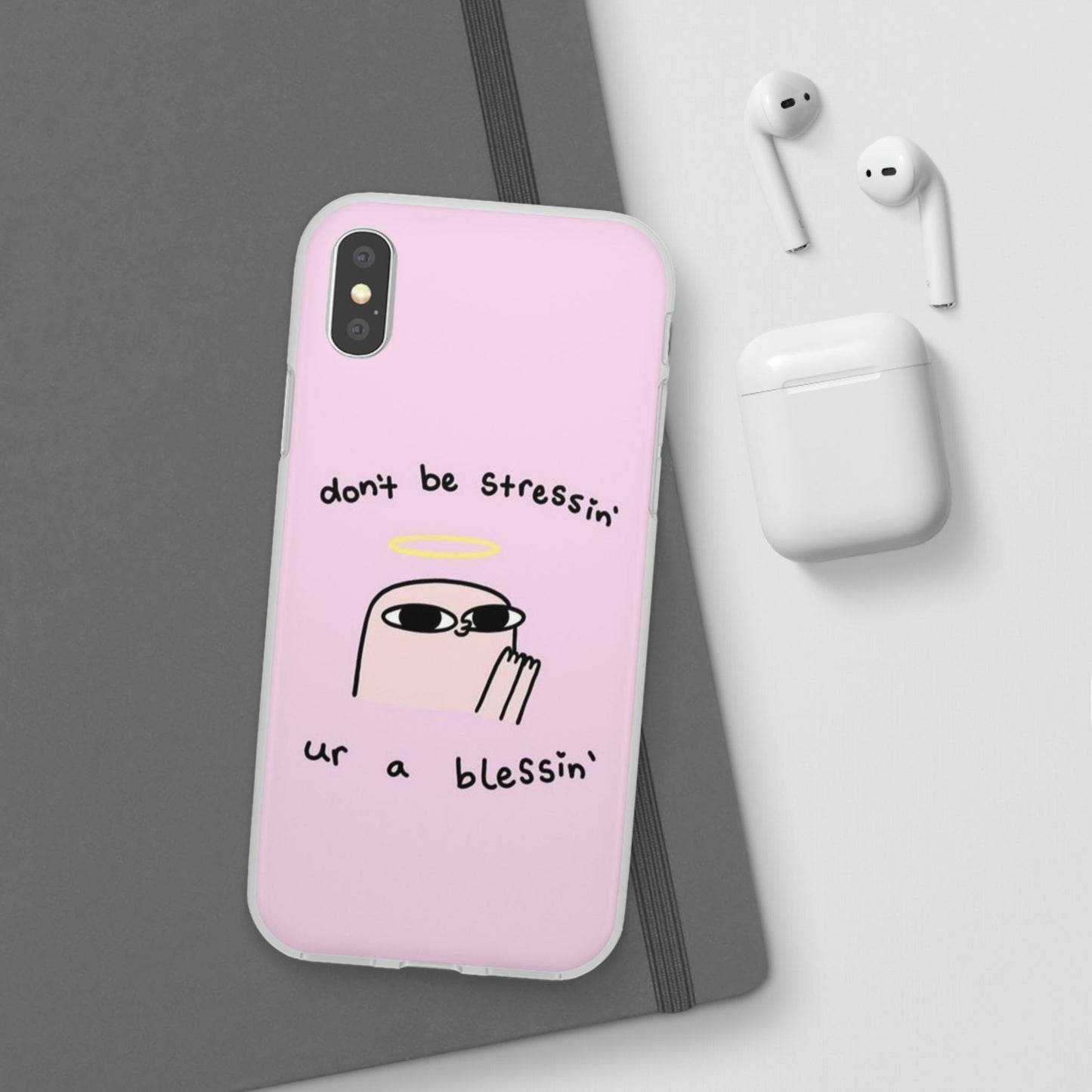 Cute Stress Relief Phone Case, Motivational Flexi Case, Gift for Friends, Phone Cover, Modern Art Case