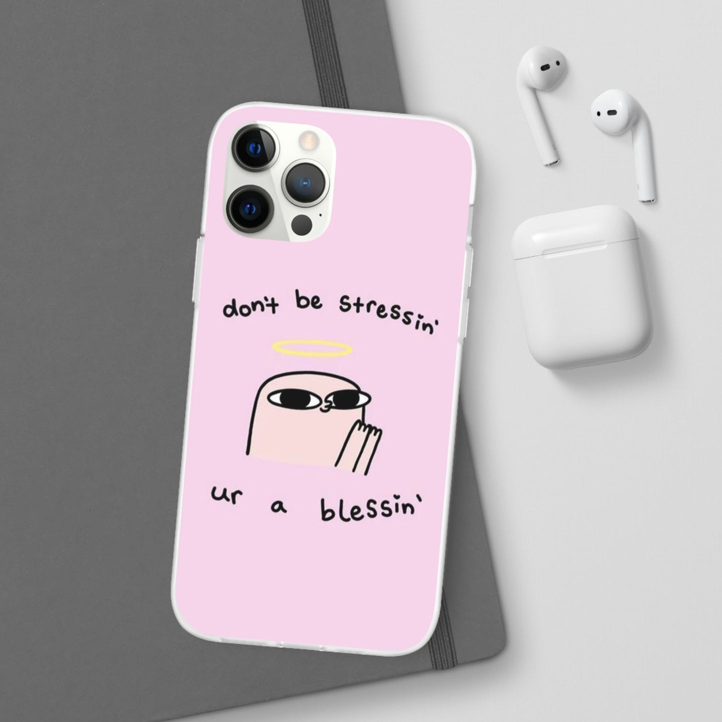 Cute Stress Relief Phone Case, Motivational Flexi Case, Gift for Friends, Phone Cover, Modern Art Case