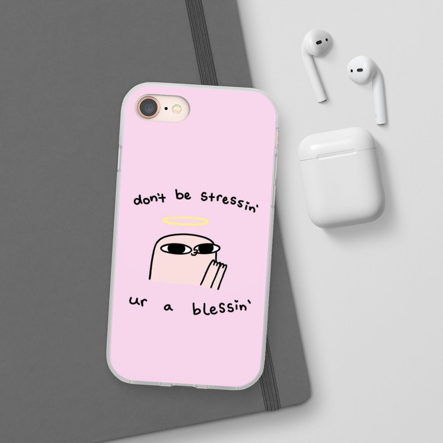Cute Stress Relief Phone Case, Motivational Flexi Case, Gift for Friends, Phone Cover, Modern Art Case