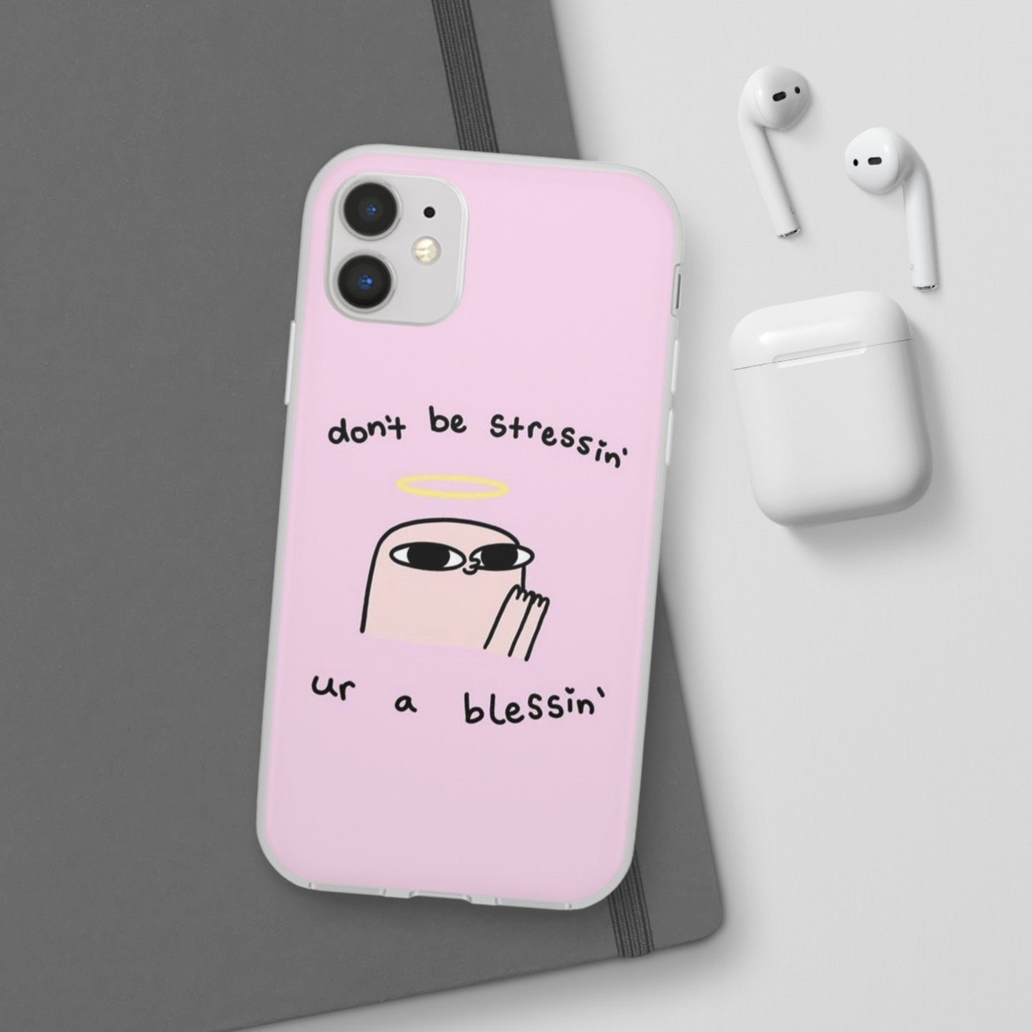 Cute Stress Relief Phone Case, Motivational Flexi Case, Gift for Friends, Phone Cover, Modern Art Case