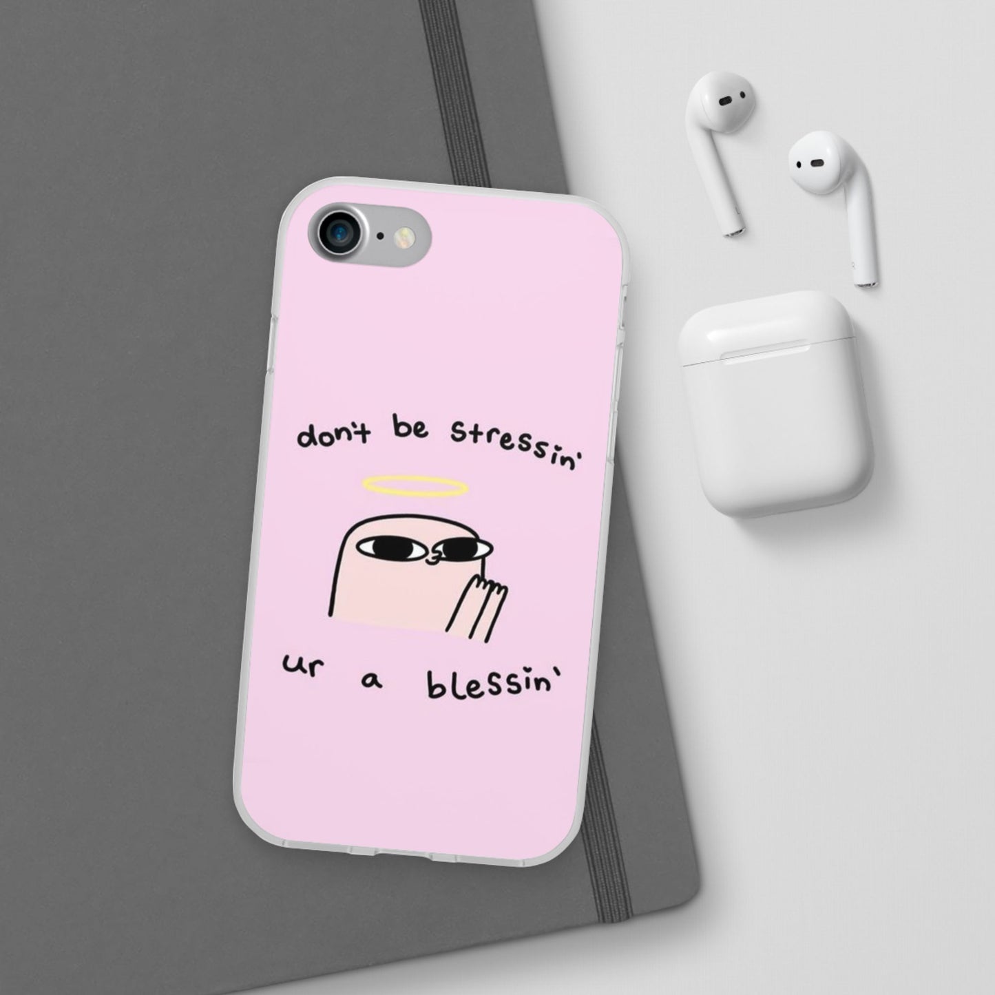 Cute Stress Relief Phone Case, Motivational Flexi Case, Gift for Friends, Phone Cover, Modern Art Case