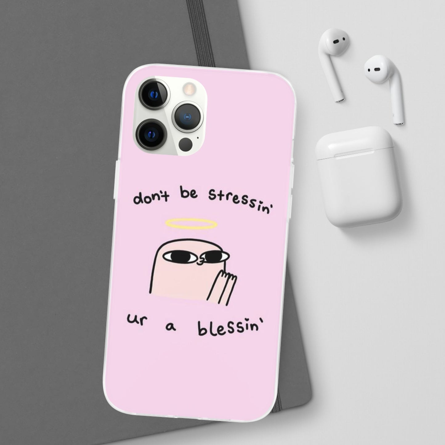 Cute Stress Relief Phone Case, Motivational Flexi Case, Gift for Friends, Phone Cover, Modern Art Case