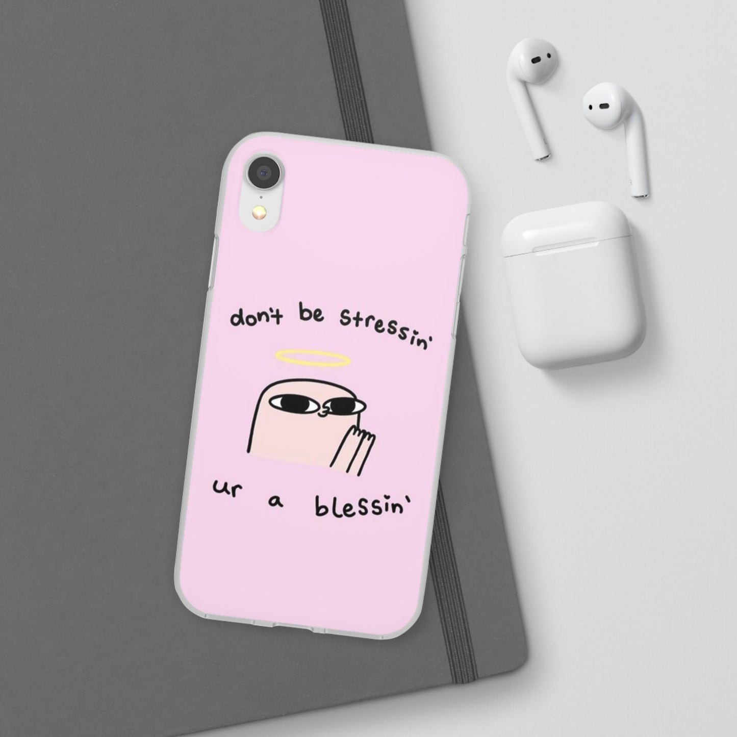 Cute Stress Relief Phone Case, Motivational Flexi Case, Gift for Friends, Phone Cover, Modern Art Case