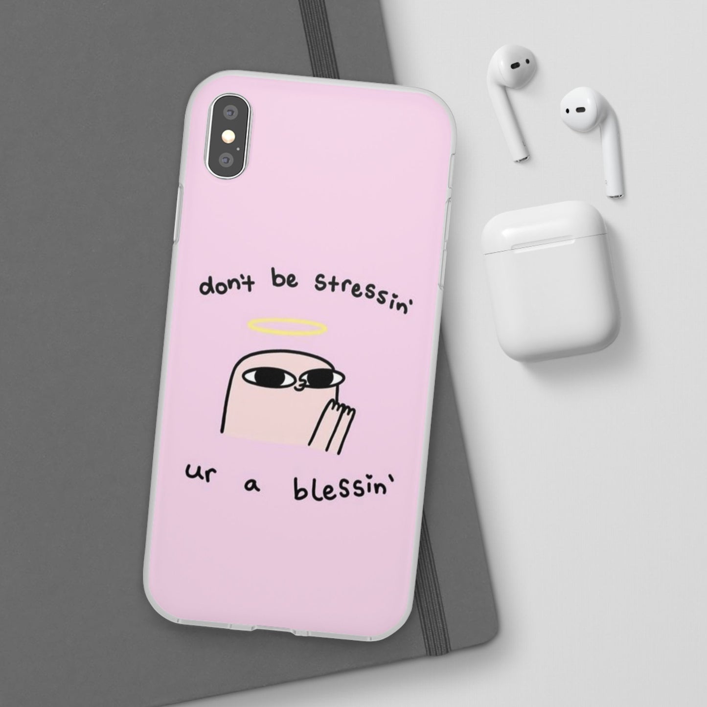 Cute Stress Relief Phone Case, Motivational Flexi Case, Gift for Friends, Phone Cover, Modern Art Case