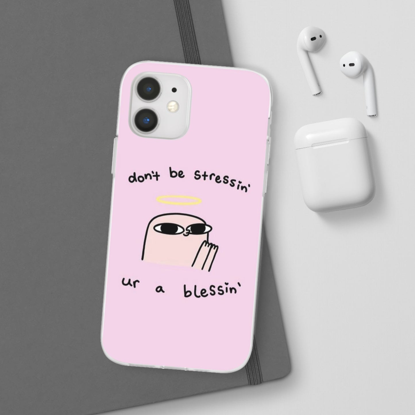 Cute Stress Relief Phone Case, Motivational Flexi Case, Gift for Friends, Phone Cover, Modern Art Case