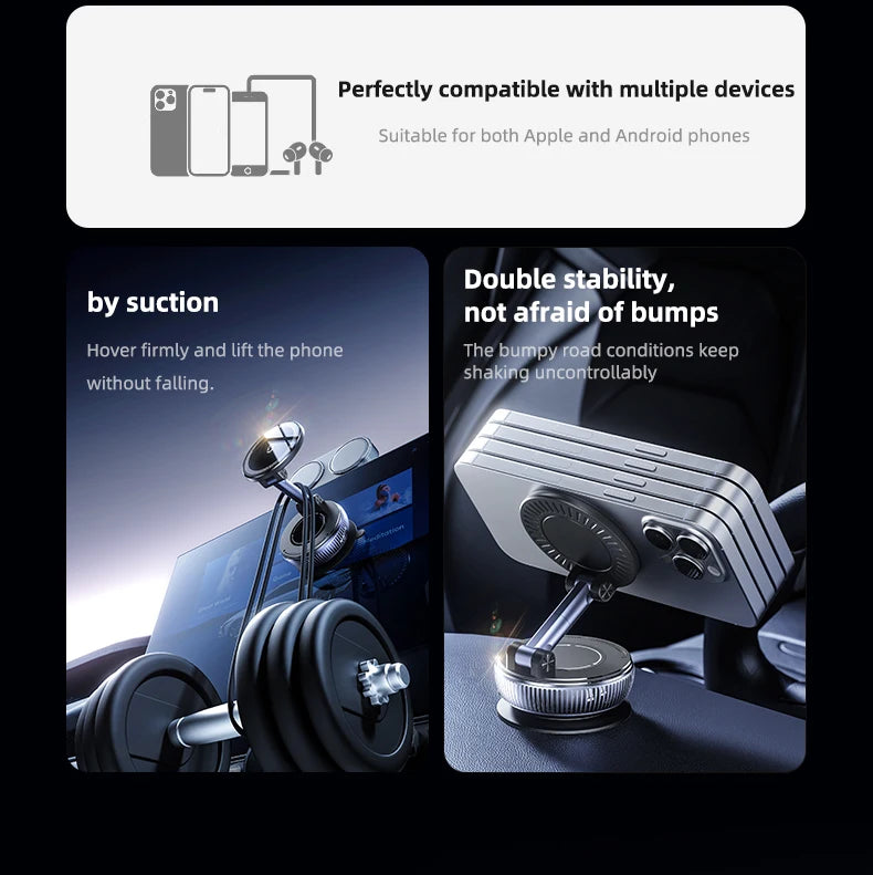Upgraded Vacuum Magnetic Phone Holder Stand, for Magsafe Suction Cup Phone MountAdjustable Swivel Lock, for Your Car/Gym/Mirror