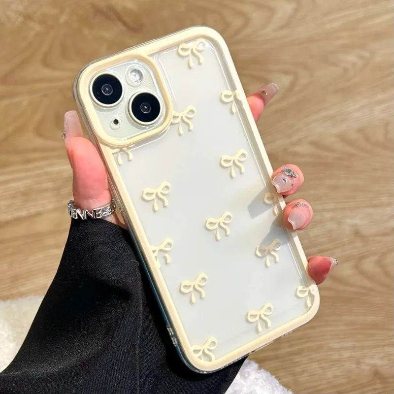 Bowknot Phone Case or iPhone 16 15 14 13 12 Pro Max Cute Soft Clear Bowknot Case Candy Cover