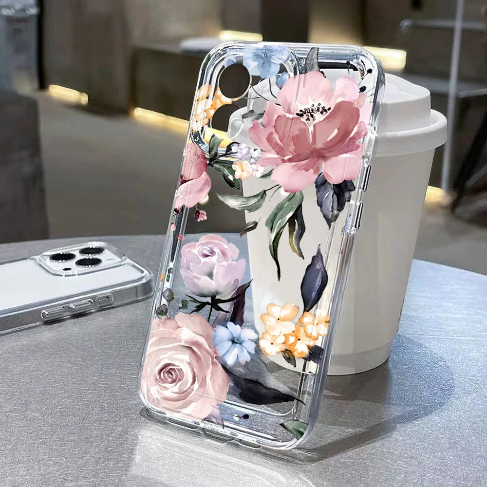 Case For iPhone 11 Case iPhone 17 Pro Max Case For iPhone 16 Pro 12 14 13 15 Pro Max XR XS 7 8 15 Plus Cover Flower Soft Fundas