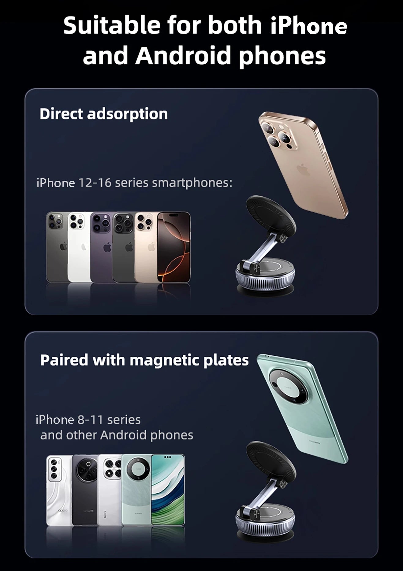 Upgraded Vacuum Magnetic Phone Holder Stand, for Magsafe Suction Cup Phone MountAdjustable Swivel Lock, for Your Car/Gym/Mirror