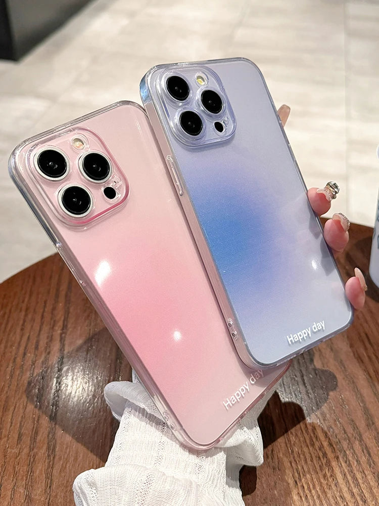 Luxury Transparent Pink Powder Silicone Phone Case For iPhone 13 12 11 14 15 Pro Max XR X 16 Plus Gradient Clear Soft TPU Cover