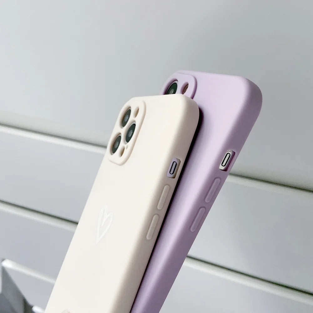 Cute Love Heart Soft Bumper Phone Case For iPhone 16 15 14 13 12 11 Pro X XR XS Max 8 7 Plus Mini Candy Matte Shockproof Cover