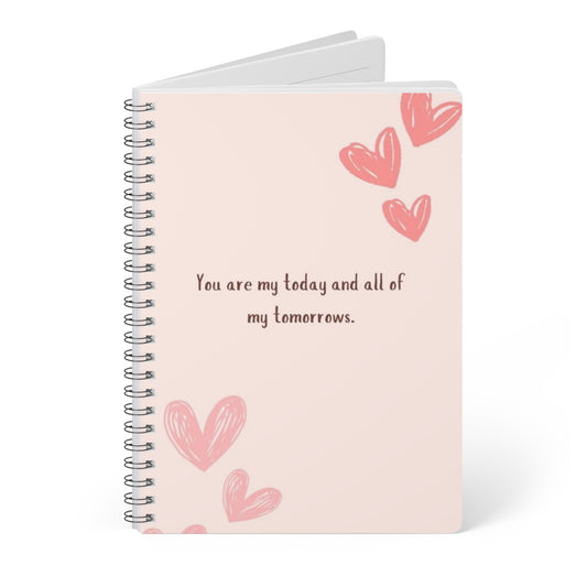 Romantic Spiral Notebook, Inspirational Journal, Love Notes Diary, Gift for Her, Heart Design Stationery