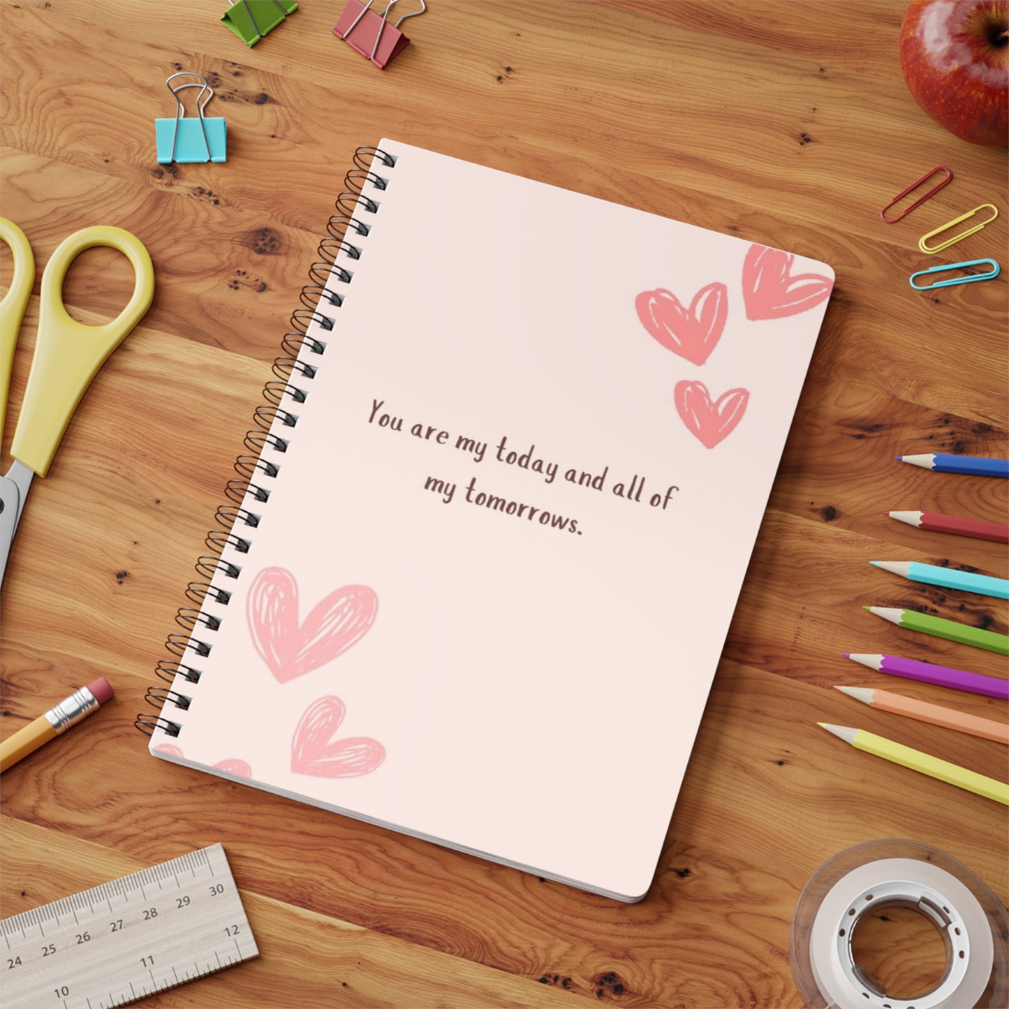 Romantic Spiral Notebook, Inspirational Journal, Love Notes Diary, Gift for Her, Heart Design Stationery