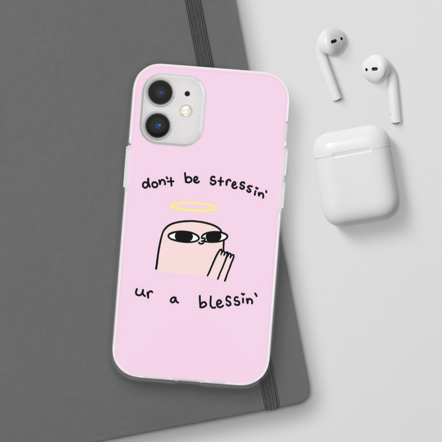 Cute Stress Relief Phone Case, Motivational Flexi Case, Gift for Friends, Phone Cover, Modern Art Case
