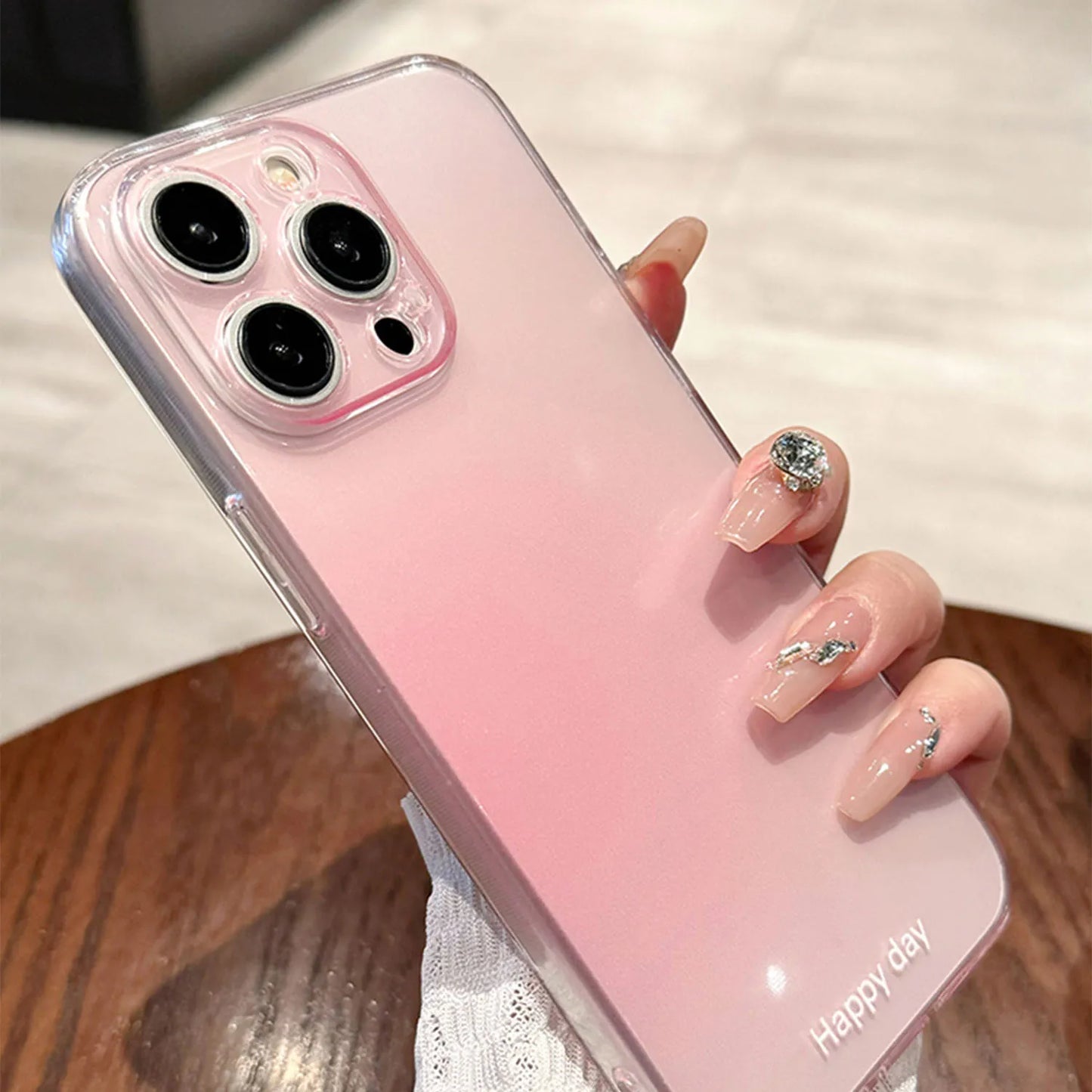 Luxury Transparent Pink Powder Silicone Phone Case For iPhone 13 12 11 14 15 Pro Max XR X 16 Plus Gradient Clear Soft TPU Cover