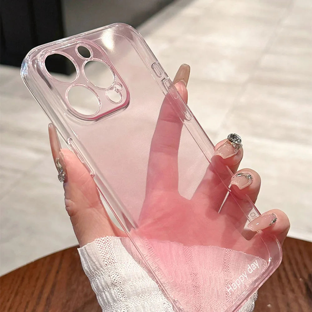 Luxury Transparent Pink Powder Silicone Phone Case For iPhone 13 12 11 14 15 Pro Max XR X 16 Plus Gradient Clear Soft TPU Cover