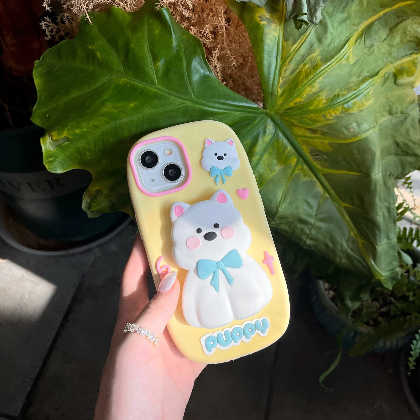 3D Cute Tulips Flower Make Up Mirror Soft Silicone Case for iPhone 15 14 13 12 11 Pro Max Folding Bracket Cherry Puppy Dog Cover