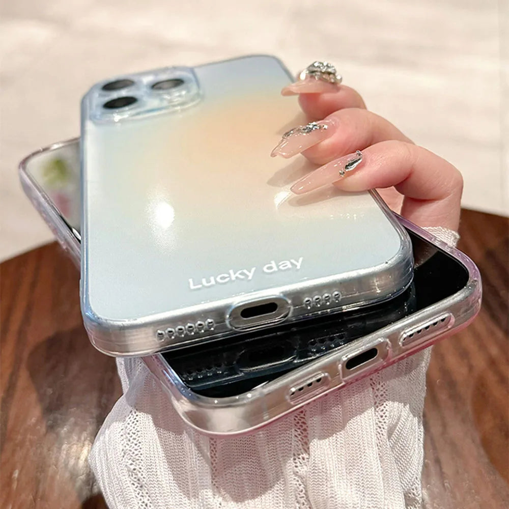 Luxury Transparent Pink Powder Silicone Phone Case For iPhone 13 12 11 14 15 Pro Max XR X 16 Plus Gradient Clear Soft TPU Cover