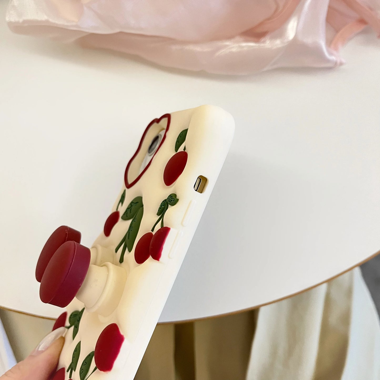 3D Cute Tulips Flower Make Up Mirror Soft Silicone Case for iPhone 15 14 13 12 11 Pro Max Folding Bracket Cherry Puppy Dog Cover