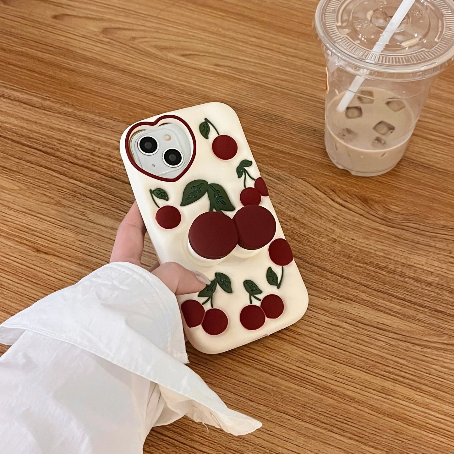 3D Cute Tulips Flower Make Up Mirror Soft Silicone Case for iPhone 15 14 13 12 11 Pro Max Folding Bracket Cherry Puppy Dog Cover