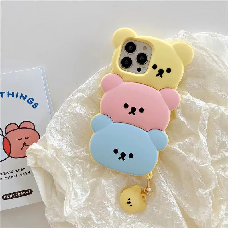 Cute Phone 3D Cartoon Bear Girls Silicone Cases for Iphone 14 15 Plus 13 12 11 Pro Max 13Pro Xs Max Xr X 7Plus 8Plus Soft Funda