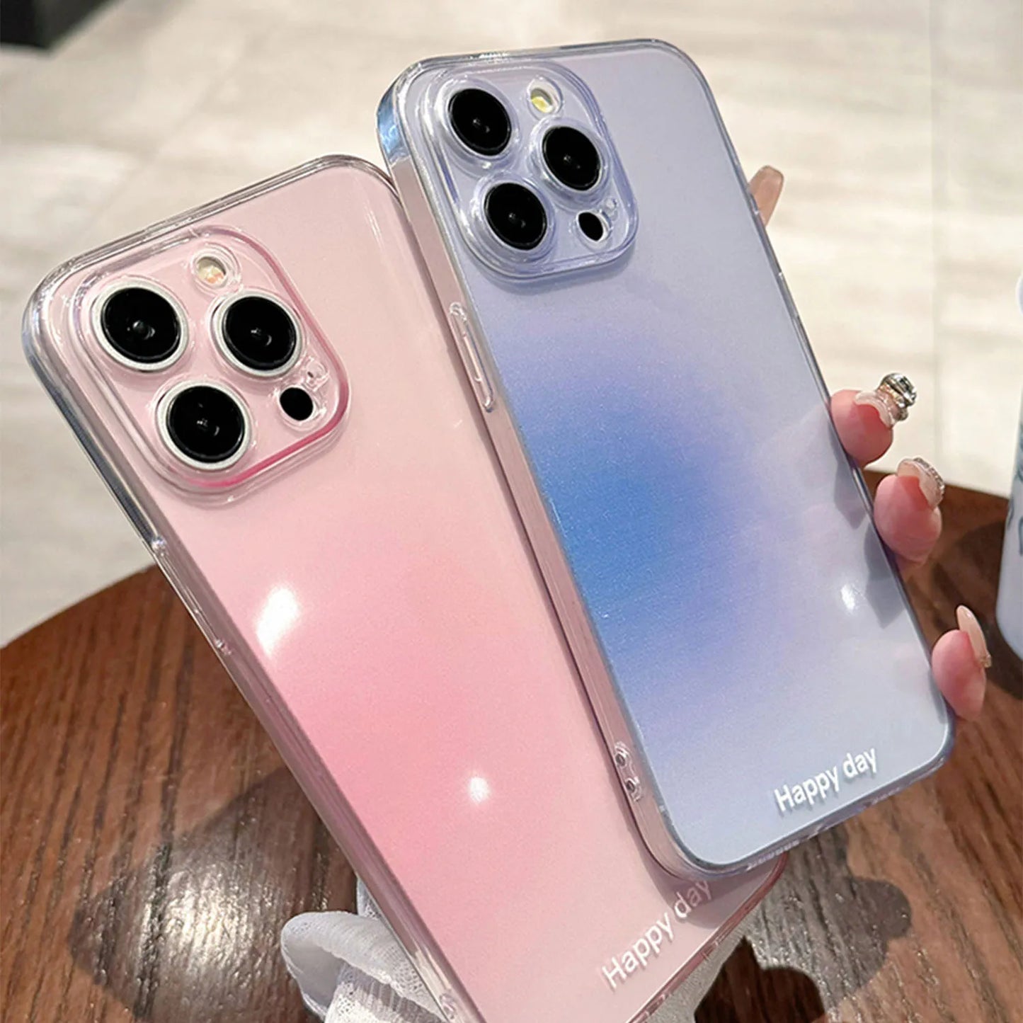 Luxury Transparent Pink Powder Silicone Phone Case For iPhone 13 12 11 14 15 Pro Max XR X 16 Plus Gradient Clear Soft TPU Cover