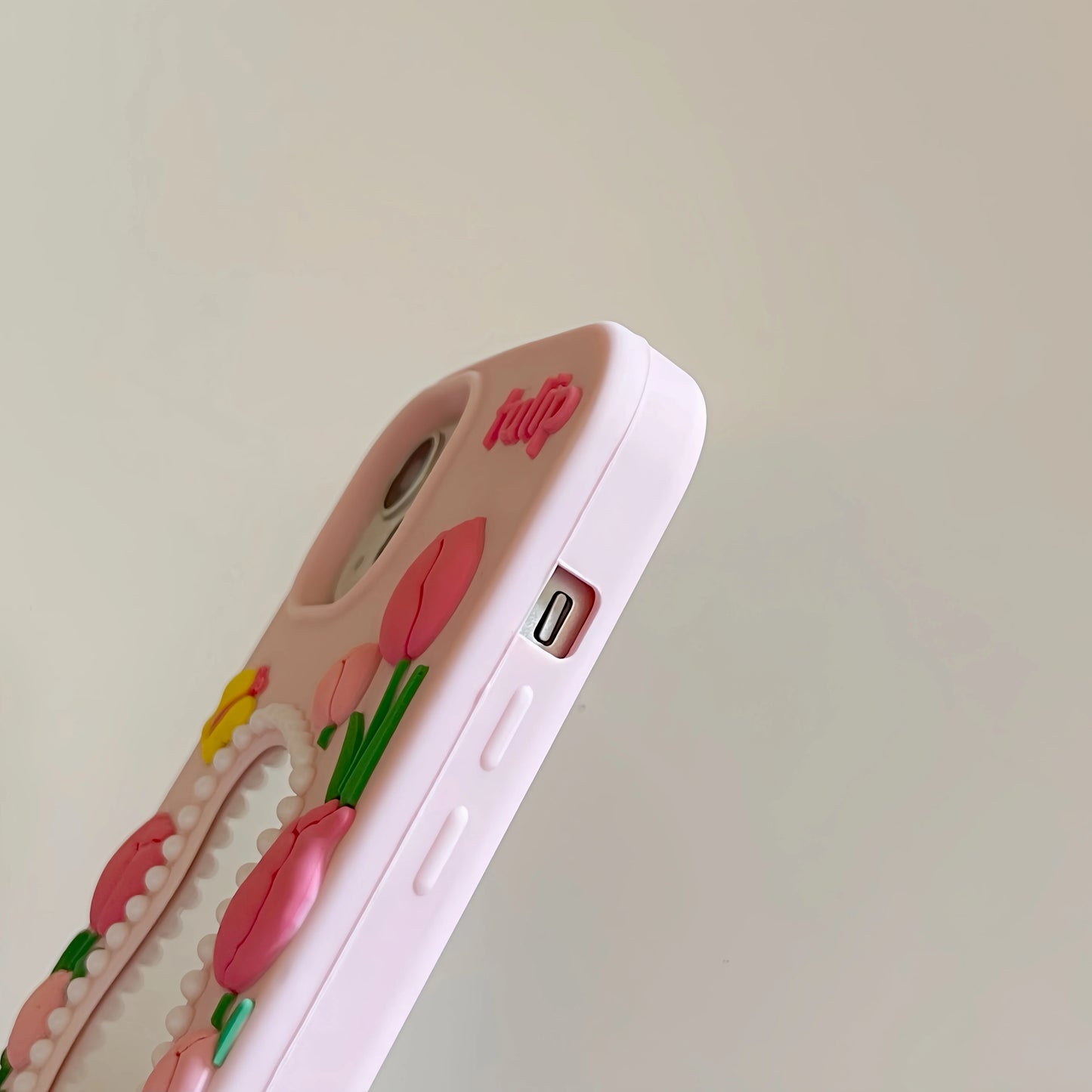 3D Cute Tulips Flower Make Up Mirror Soft Silicone Case for iPhone 15 14 13 12 11 Pro Max Folding Bracket Cherry Puppy Dog Cover