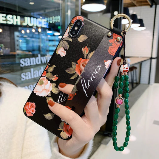 Rose Flowers Wrist Strap Phone Cases for iPhone